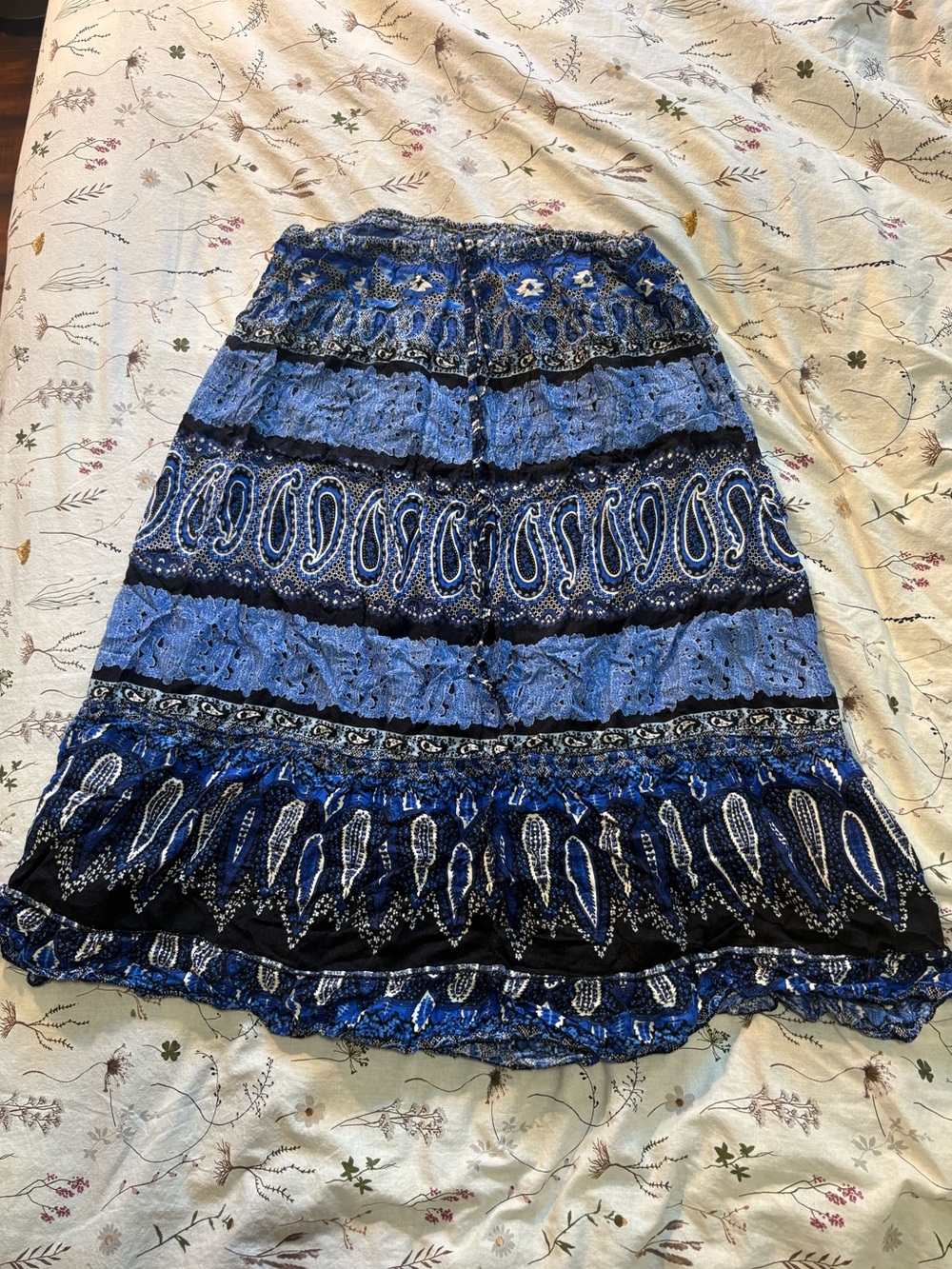 India Boutique Blue Paisley Tiered Midi Skirt